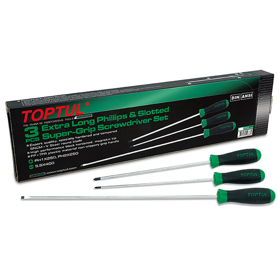 gaae0305 Набор отверток длинных 3 ед. PH1x250, PH2x250, SL5,5×400 TOPTUL GAAE0305
