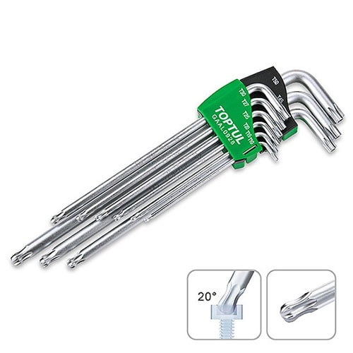 JGAI8101 Набор Г-обр. ключей звездочек TORX T10-T50 9 ед. супердлинных с отверстием и шаром TOPTUL GAAL0928