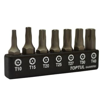 Набор бит 1/4" 7ед. звездочек Torx: T10-T40 с отверстием TOPTUL GAAV0703 Набор бит 1/4" 7ед. звездочек Torx: T10-T40 с отверстием TOPTUL GAAV0703
