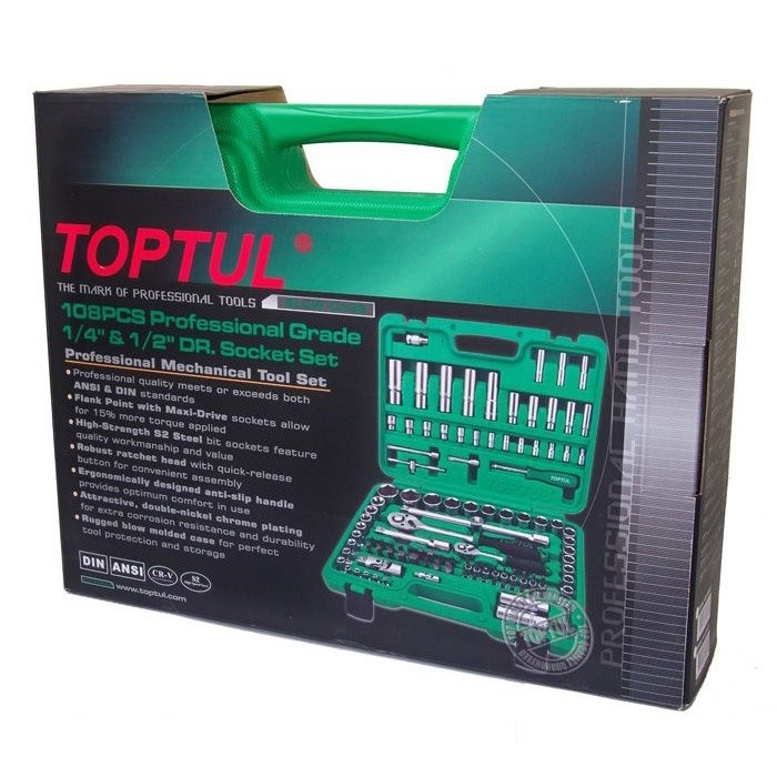 Набор инструмента 1/4" и 1/2" 108 ед. 6-гранный TOPTUL GCAI108R Набор инструмента 1/4" и 1/2" 108 ед. 6-гранный TOPTUL GCAI108R