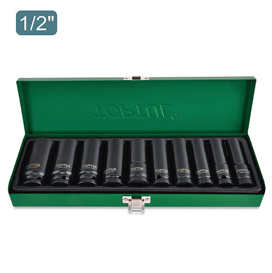 gead1002 Набор головок ударных дюймовых длинных 1/2″ 7/16-1″ 10 ед. TOPTUL GEAD1002