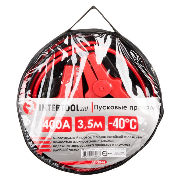 Пусковые провода 400А, 3.5м, до -40°C, чехол INTERTOOL AT-3044 Пусковые провода 400А, 3.5м, до -40°C, чехол INTERTOOL AT-3044
