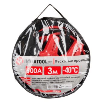 Пусковые провода 600А, 3м, до -40°C, чехол INTERTOOL AT-3047 Пусковые провода 600А, 3м, до -40°C, чехол INTERTOOL AT-3047