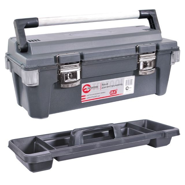 intertool-bx-6025-photo-1 Ящик для инструмента с металлическими замками 25,5″ 650x275x265 мм INTERTOOL BX-6025