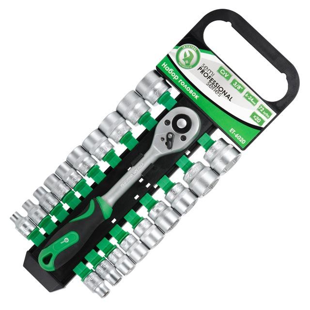 intertool-et-6020-photo-1 Набор торцевых головок с трещоточной рукояткой 3/8″, Cr-V, 20 ед. INTERTOOL ET-6020