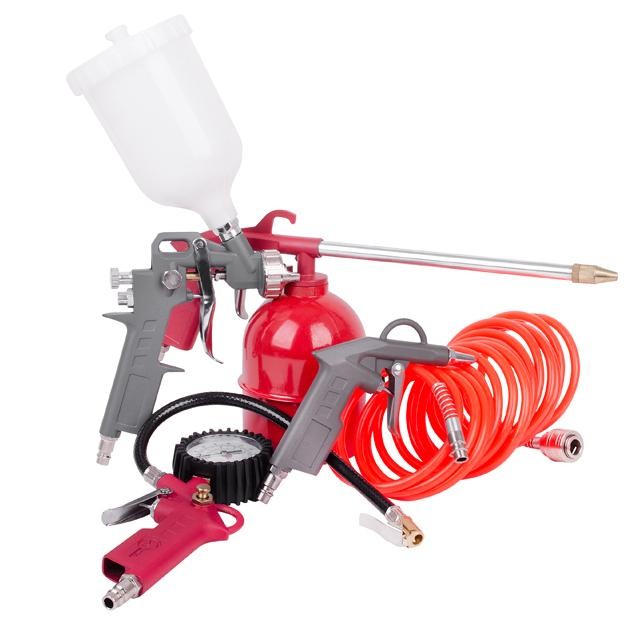 intertool-pt-1501-photo-1 Набор покрасочный пневматический 5 ед., шланг спиральный PVC INTERTOOL PT-1501