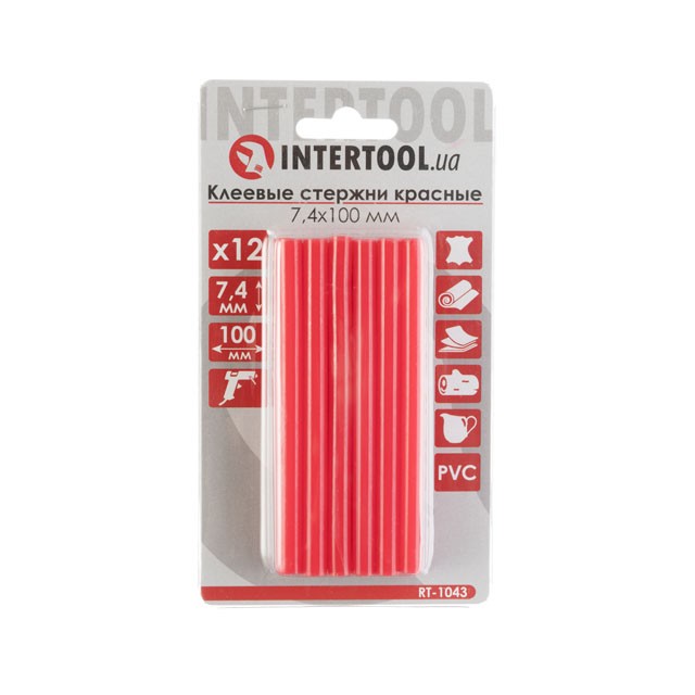 intertool-rt-1043-photo-1 Комплект красных клеевых стержней 7.4 мм, 12шт. INTERTOOL