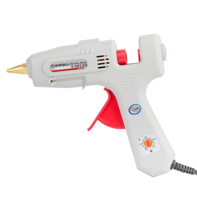 intertool-rt-1107-photo-1 Пистолет клеевой 120(360)Вт, 230В, 100-220°C под стержни 10.8-11.5мм, 13-30 г/мин., рег. темп. INTERTOOL RT-1107