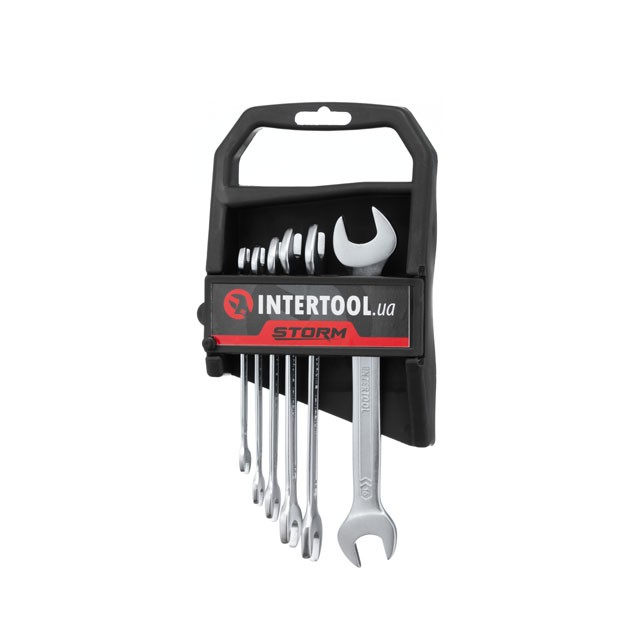 intertool-xt-1101-photo-1 Набор рожковых ключей 6шт. 6-17 мм Cr-V, сатин-хром; DIN3110, STORM INTERTOOL XT-1101