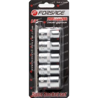 Набор головок Е-профиль 5 предметов 1/2" (E12,E14,E16,E18,E20), на планке Forsage F-4053