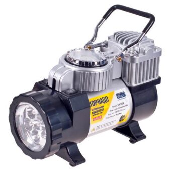 Компрессор автомобильный "Торнадо" КА-Т12220 150psi/15Amp/40л/прикур.+переходник/фонарь/Автостоп Компрессор автомобильный "Торнадо" КА-Т12220 150psi/15Amp/40л/прикур.+переходник/фонарь/Автостоп