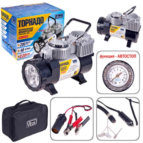 Компрессор автомобильный "Торнадо" КА-Т12220 150psi/15Amp/40л/прикур.+переходник/фонарь/Автостоп Компрессор автомобильный "Торнадо" КА-Т12220 150psi/15Amp/40л/прикур.+переходник/фонарь/Автостоп