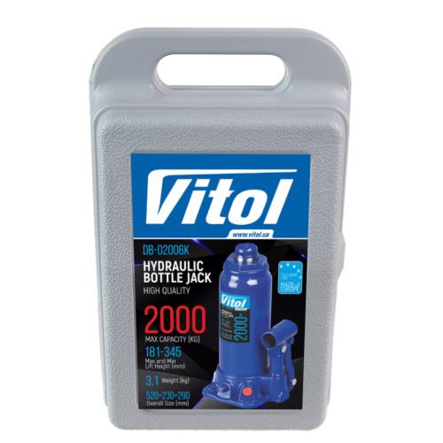 Домкрат гидравлический бутылочный Vitol 2 т в чемодане, min 181 мм - max 345 мм 2.63 кг ДБ-02006К Домкрат гидравлический бутылочный Vitol 2 т в чемодане, min 181 мм - max 345 мм 2.63 кг ДБ-02006К