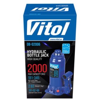 Домкрат гидравлический бутылочный Vitol 2 т картон в коробке, min 181 мм - max 345 мм ДБ-02006 2.63 кг Домкрат гидравлический бутылочный Vitol 2 т картон в коробке, min 181 мм - max 345 мм ДБ-02006 2.63 кг