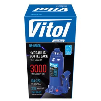 Домкрат гидравлический бутылочный Vitol 3 т картон в коробке, min 194 мм - max 372 мм ДБ-03006 3,33 кг Домкрат гидравлический бутылочный Vitol 3 т картон в коробке, min 194 мм - max 372 мм ДБ-03006 3,33 кг