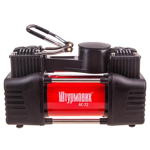 Компрессор автомобильный "Штурмовик" АС-72 150psi/25Amp/90л/2 цилиндра/PU шланг 5,0м с дефлятором/клеммы АКБ