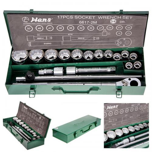 Набор торцевых головок HANS 3/4" 19-50мм,12-гранный,17 ед.(6617-2M 12PT) Набор торцевых головок HANS 3/4" 19-50мм,12-гранный,17 ед.(6617-2M 12PT)