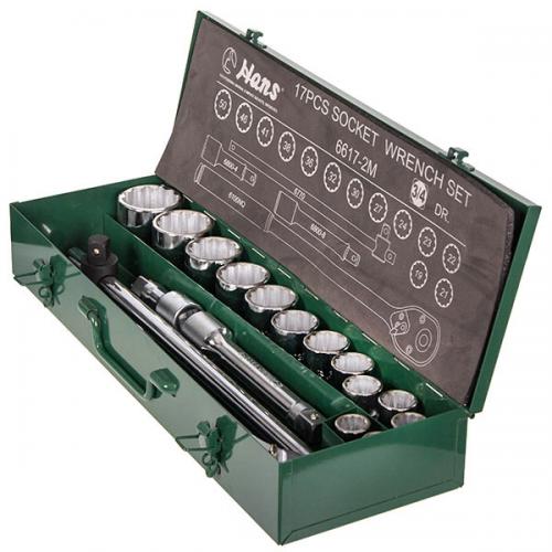 Набор торцевых головок HANS 3/4" 19-50мм,12-гранный,17 ед.(6617-2M 12PT) Набор торцевых головок HANS 3/4" 19-50мм,12-гранный,17 ед.(6617-2M 12PT)