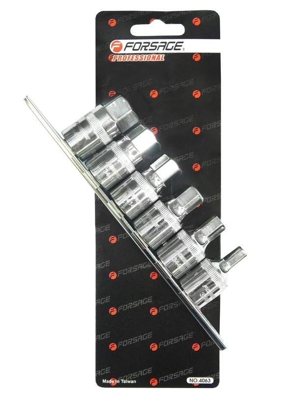 Набор головок-6-гранников для маслосливных пробок 1/2'' 6пр. (8,10,12,14,17,19) на планке F-4063 FORSAGE