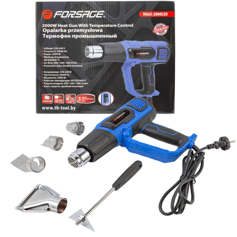 Термофен промышленный (220-240V, 2000W, max – 600С°) FORSAGE F-HG65-2000LED Термофен промышленный (220-240V, 2000W, max – 600С°) FORSAGE F-HG65-2000LED