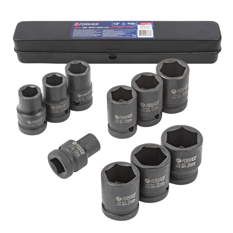 Набор головок ударных 1/2" (6гр.) 10 пр. Forsage F-4109-5MPB Набор головок ударных 1/2" (6гр.) 10 пр. Forsage F-4109-5MPB