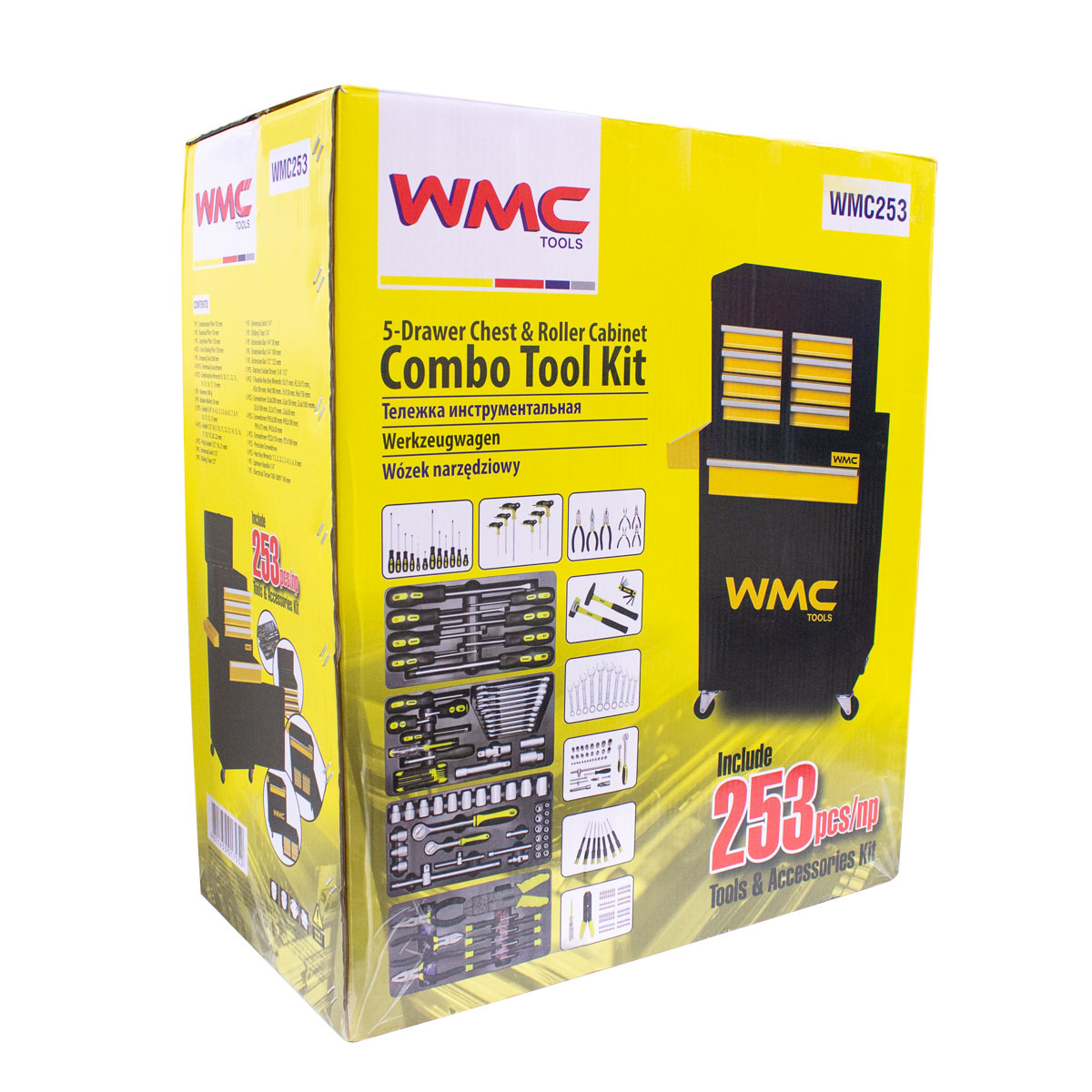 Тележка инструментальная с набором инструментов 253 пр (700х600х290мм) WT-WMC253 WMC TOOLS Тележка инструментальная с набором инструментов 253 пр (700х600х290мм) WT-WMC253 WMC TOOLS
