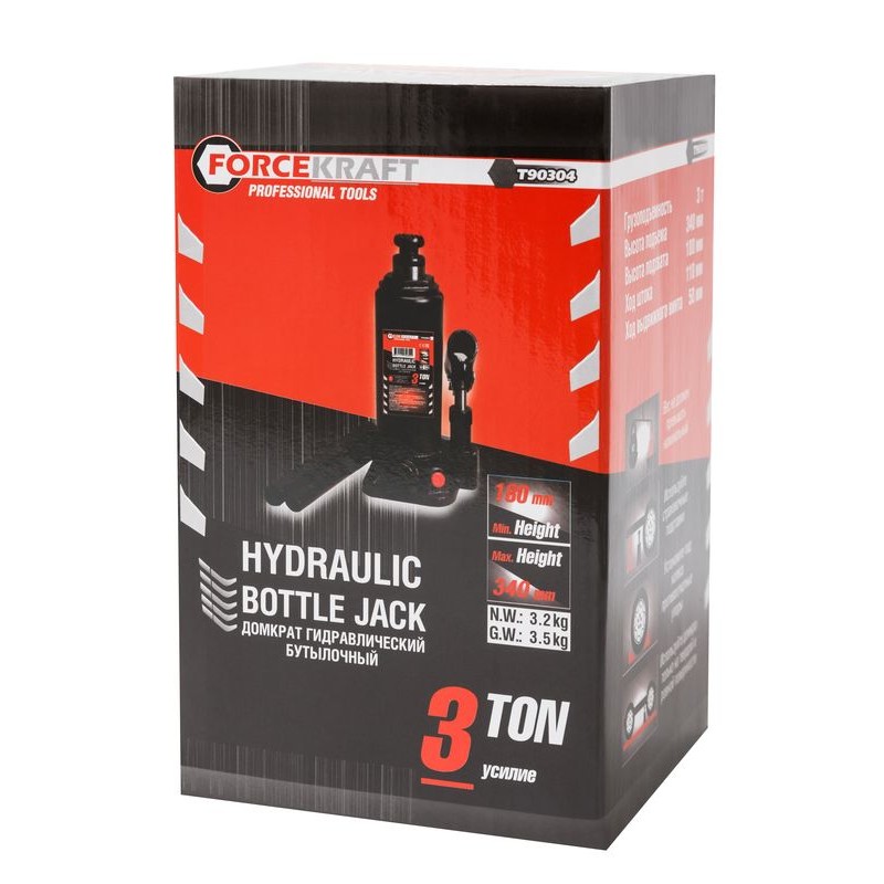 Домкрат бутылочный с клапаном 3 т (h min-170мм,h max-330мм) FK-T90304 (DS) FORCEKRAFT Домкрат бутылочный с клапаном 3 т (h min-170мм,h max-330мм) FK-T90304 (DS) FORCEKRAFT