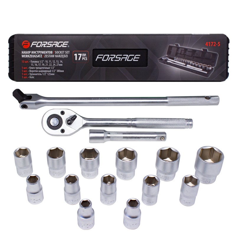 Набор инструментов 17пр1/2"(6гр)(10-27мм) F-4172-5 FORSAGE Набор инструментов 17пр1/2"(6гр)(10-27мм) F-4172-5 FORSAGE