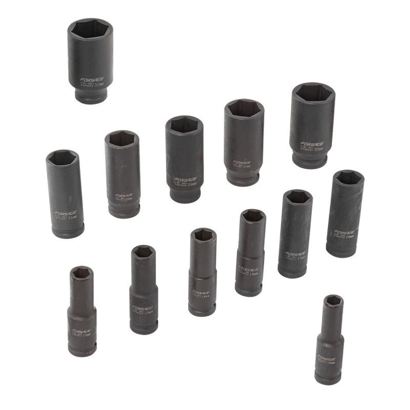 Набор головок ударных глубоких13пр., 1/2'' (10, 12-15, 17, 19, 21, 22, 24, 27, 30, 32мм), на пластиковом держателе F-4137MPB FORSAGE Набор головок ударных глубоких13пр., 1/2'' (10, 12-15, 17, 19, 21, 22, 24, 27, 30, 32мм), на пластиковом держателе F-4137MPB FORSAGE