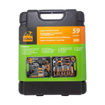 Набор инструментов с дрелью электрической, 59пр. (220V,750W,0-2900об/мин), в кейсе ISMA IS-1059 Набор инструментов с дрелью электрической, 59пр. (220V,750W,0-2900об/мин), в кейсе ISMA IS-1059