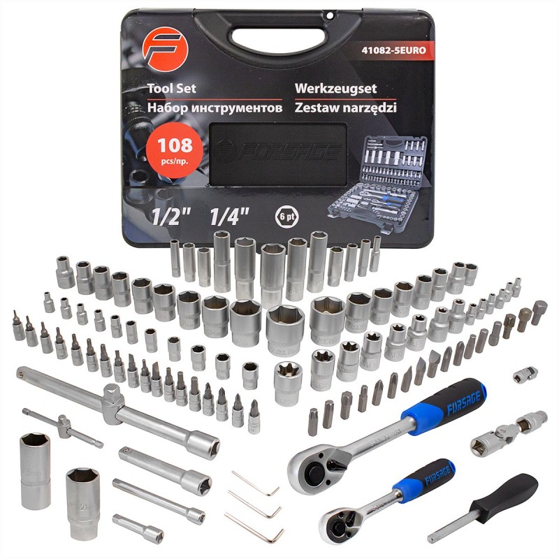 Набор инструмента 108 пр. 1/4'' 1/2'' (6гр.) (4-32мм) F-41082-5EURO FORSAGE