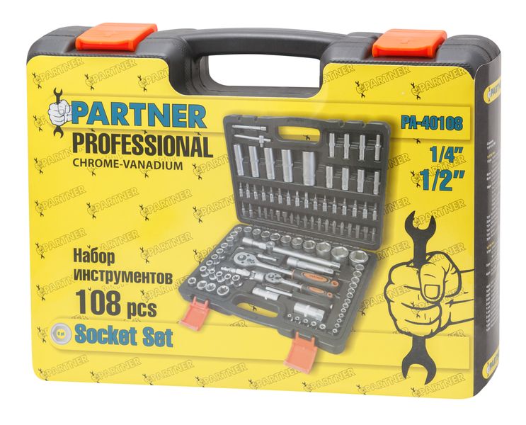 Набор инструмента 108 предметов 1/4" 1/2" (6-гран) (4-32мм) Partner PA-40108 Набор инструмента 108 предметов 1/4" 1/2" (6-гран) (4-32мм) Partner PA-40108
