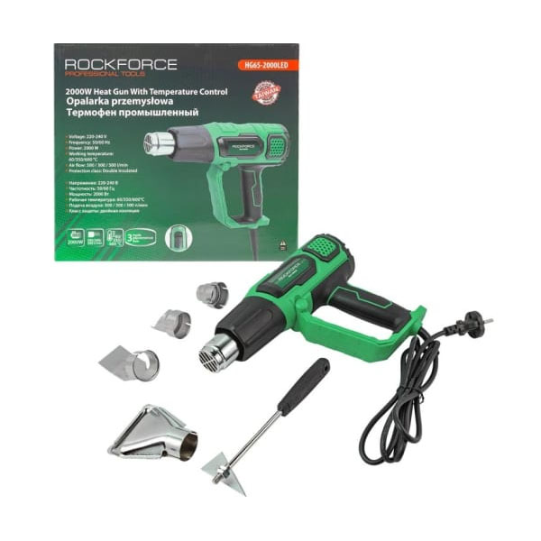 Термофен промышленный (220-240V, 2000W, max – 600С°) Rockforce RF-HG65-2000LED Термофен промышленный (220-240V, 2000W, max – 600С°) Rockforce RF-HG65-2000LED